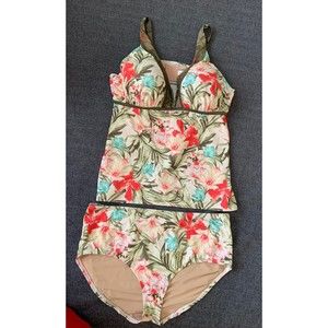 Cacique Swim 2 Piece Balconette Tankini Top Size 42D Bottoms Size 18 NWOT